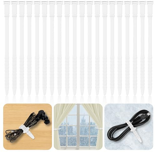 Reusable Cable Ties 7inch Silicone Cable Ties, 20pcs Reusable Zip Ties Elastic Silicone Cord Organizer Straps Ties for Charging Cables USB Cables Earphones Cable Audio(18cm, 20pcs, White)