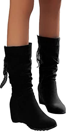 Stivaletti Invernali Donna Larghi Pelle Elasticizzati Western Boots Sopra il Ginocchio Curvy Vintage Anfibi Stivali Cowboy Camoscio Caldo Sexy Stivaletti Stivali Alti Morbidi con Tacco