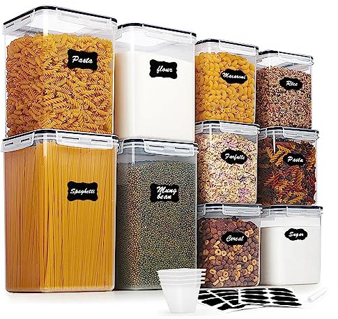 Vtopmart 10er Set groß Vorratsdosen mit Deckel Luftdicht 6,5L, Mehl und Zucker aufbewahrung Behälter, Küche aufbewahrungsbox für Mehl, Müsli und Zucker, BPA frei, schwarz