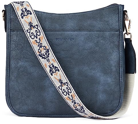 BOSTANTEN Handtasche Damen mittelgroß umhängetasche Crossbody Bags leder Schultertasche für Frauen Shopper tasche mit verstellbarem Farbigem Riemen Dunkelblau