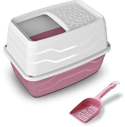 Patam litière fermée pour Chats avec entrée par Le Haut et Fond Amovible 56 cm x 40 cm x 38 cm avec Pelle Cadeau Made in Italy - Birba Rosa