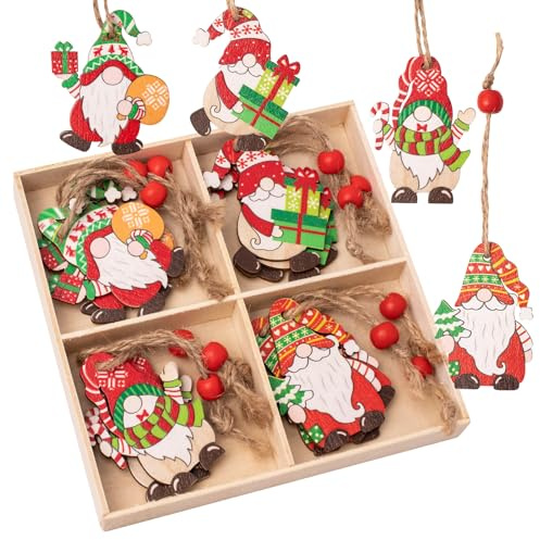 ZYDYRX 12 Stück Weihnachtsanhänger Christbaumschmuck Holz Set Weihnachtsbaumanhänger Weihnachtlicher Baumschmuck 4 Verschiedene Muster (C)