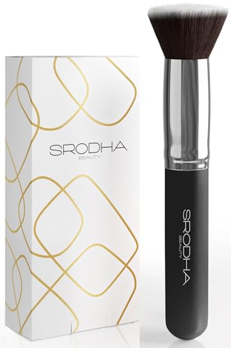 SRODHA Lot de 3 pinceaux de maquillage pour le visage, fond de teint liquide, anti-cernes, poudre, blush, kabuki, éponge et tapis de nettoyage en silicone pour pinceaux – Noir