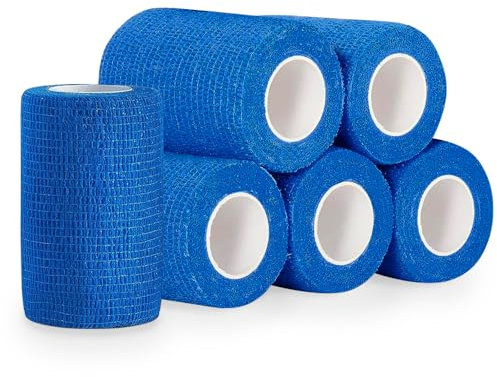 ZEIEYA Selbstklebender Verband, 6 Rollen Bandage Selbsthaftende Elastische Binde Haftbandage Cohesive Haftbandage für Katze, Hund, Pferd & Menschen, Blau 7.5cm x 4,5m