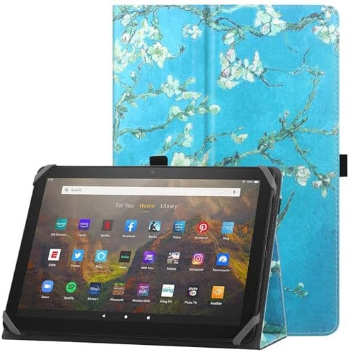 HoYiXi Funda Universal para 9-10,1 Pulgadas Tablet Fire HD 10 2021/2023 y Fire HD 10 Plus 2021/2023 con Soporte y Correa de Mano Funda Protectora para 9-10,1 Samsung Lenovo Android Tablet - Flor