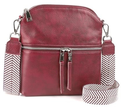 befen Damen-Umhängetaschen, echtes Leder, Schulterhandtaschen, funktional, mehrere Taschen, kleine Cross-Body-Tasche für Frauen, Z01-vintage Wine Red, M, Kuppel