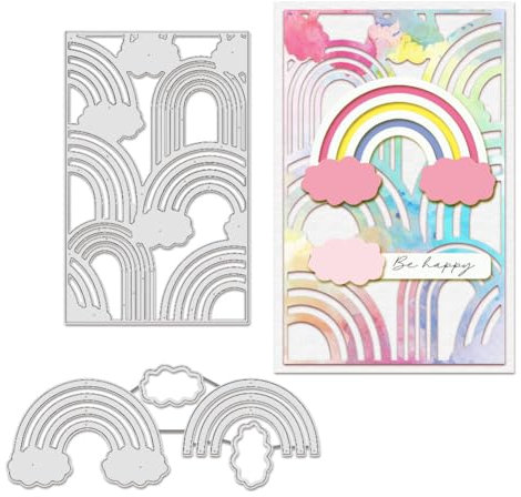 BENECREAT 2 Stück Regenbogen-Stanzformen, Regenbogen-Hintergrund-Bulletin-Metallschablonen, Dekorative Prägeschablonen Für Scrapbooking, Fotoalbum, Grußkartenherstellung, 0.8 mm Dick