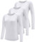 Damen 3er Pack Langarmshirt T-Shirts, UPF 50+ Sonnenschutz Schnelltrocknend Funktionsshirt Laufshirts, Atmungsaktiv Sportshirt Langarm Gym Yoga Running Top Workout Sport Oberteil White 3P08-L