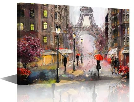 Impression sur toile - Vue de rue de Paris - Peinture à l'huile style peinture à l'huile - Impression sur toile de la Tour Eiffel France - Tableau pour salon - 45,7 x 30,5 cm (l x H)