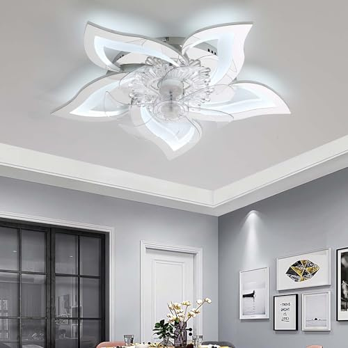 Flower Deckenventilator Mit Licht Und Fernbedienung, Leise Deckenleuchte Mit Ventilator Speicherfunktion, LED Dimmbar Lampe Mit Ventilator Reversibel 6 Gang DC Motor Für Schlafzimmer-Gold Chrome