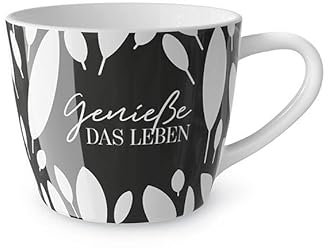 La Vida Porzellan Tasse Blätter Genieße das Leben schwarz weiß 400ml