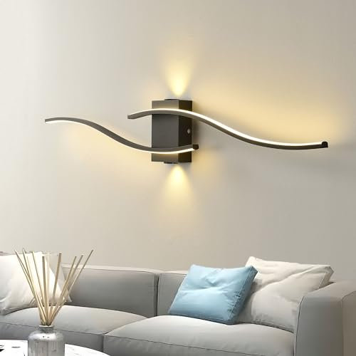 J.SUNUN Schwarz LED Wandleuchte Innen, 35W 3000LM Wandleuchte LED Moderne, Wandlampe Wohnzimmer, Moderne LED Wandlampe Innen für Schlafzimmer Arbeitszimmer Wohnzimmer Warmes Weiß 3000K 100CM