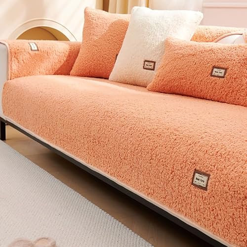 QHFTYL Sofa überzug rutschfest Sofabezug mit Armlehnen Sofaschoner 3 2 4 1 Sitzer für L/U Form Ecksofa Ledersofa (Orange-70x70cm)