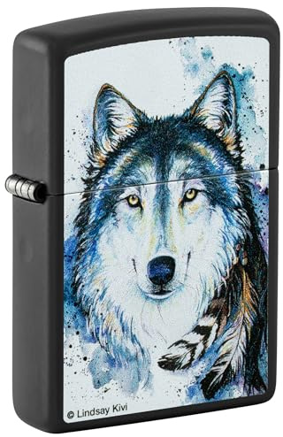 Zippo Windproof Lighter, Lindsay Kivi Design – Matt Black, Colour Image – Refillable, Reusable, Windproof Design – Comes in Gift Box – Made in USA