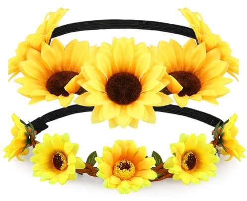 Sonnenblumen Haarreif, Blumen Haarschmuck Dekoratives Haarband Sonnenblumen-Kopfbedeckung Blumen-StirnbäNder Braut- Hochzeits-Kopfschmuck Strand-Haarschmuck FüR Frauen Und MäDchen (2 StüCk)