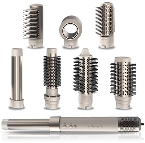 Cecotec Cepillo de Aire Secador Moldeador Alisador Multifunción 8 Cabezales CeramicCare AirGlam Champagne. 1400W, Tecnología Coanda, 3 Velocidades, 3 Temperaturas, Control Inteligente Calor, 110000rpm