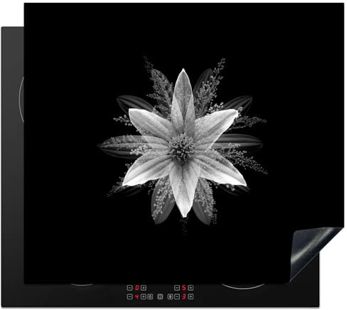 KitchenYeah© Protection Pour Plaque Induction 60x52 cm Plaque de Deco Cuisine Protégé Cache De Cuisson Vitroceramique Fleur - Noir et blanc