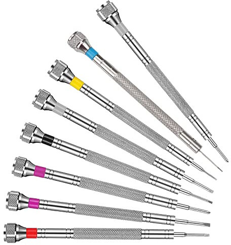LightBeacon 8 Pièces kit Tournevis de Précision, 0.6-1.6 mm Tournevis Horloger, Acier Inoxydable Tournevis Lunettes Opticien, pour la Réparation de Montres, de Téléphones Portables, Lunettes