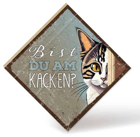 TypeStoff Holzschild mit Spruch – Bist du am kacken? – im Vintage-Look mit Zitat als Geschenk zum Thema Badezimmer, Katze - HS-01461