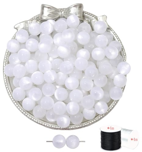 ftiemlovde 50 Stück 10mm Loch Perlen Weiß zum Auffädeln | Groß Schmuckperlen für Armbänder für Erwachsene ,Magic Glasoptik Beads for bracelets selber machen
