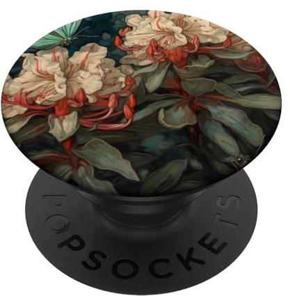 Van Gogh Style Floral Painted Rhododendron Flower Moth PopSockets Adhesive PopGrip