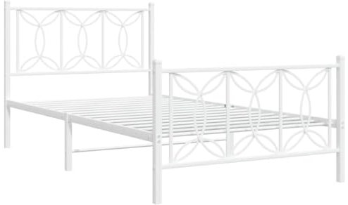 vidaXL Bettgestell, Bett mit Kopfteil Fußteil, Bettrahmen mit Lattenrost, Metallbett Einzelbett für Schlafzimmer, Metall Weiß 100x200cm