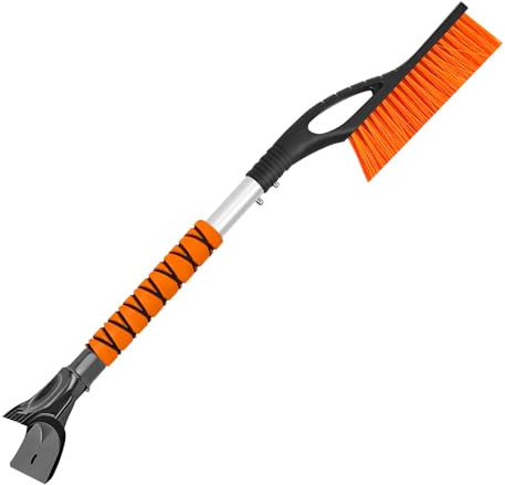 DAYOOH Eiskratzer Auto mit Besen Schneebesen Abnehmbarer 68CM Lang Ergonomischer Rutschfester Softgriff Orange 1Packen