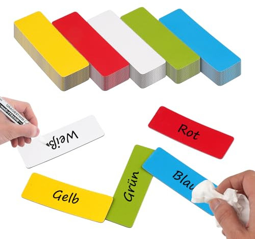 80 Stück Magnetstreifen Beschreibbar, 60x20mm Magnetschilder zum Beschriften, Abwischbare Magnete Beschreibbar, 5 Farben Beschreibbare Magnetetiketten für Whiteboard, Magnettafel, Kühlschrank