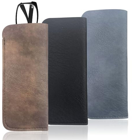 MeoZynxadril 3 Pezzi Custodia Occhiali Morbida, Custodia Occhiali PU Pelle, Custodie Occhiali Lettura, Borsa Astuccio da Viaggio Portatile, Astuccio Sacchetto per Occhiali for Donna Uomo