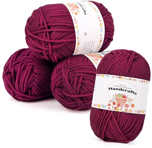 Aeelike 200g(4x50g) Acrylwolle 5Ply Baumwolle zum Häkeln, Häkel- & Strickgarn Zum Stricken, Häkeln und Kunsthandwerk, Häkelgarn Wolle Set Bunt, Rose Lila