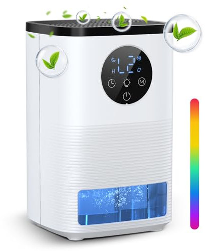 Dehumidifier for Home, 1.6L(54.11 oz) Dehumidifiers for Drying Clothes 2 Mode Auto Shut Off & 24H Timer Touch Control 7-Color Lights Quiet Dehumidifier for Bedroom Bathroom Basements Closet RV