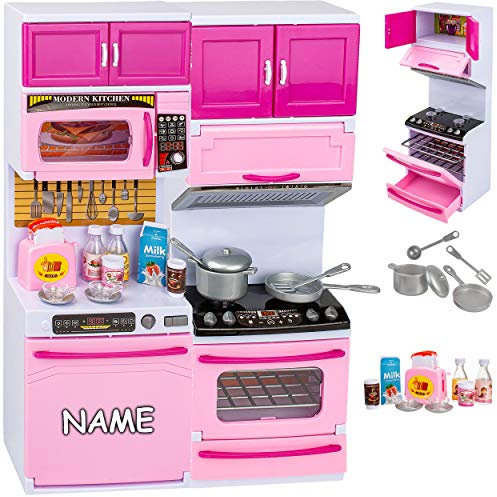 alles-meine.de GmbH Puppenhaus Möbel - Sound & Licht - 31 cm groß - Backofen + Herd + Geschirrspüler + Mikrowelle - inkl. Name - mit Zubehör - Miniatur Puppenstube Küche - passen..