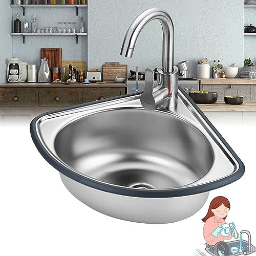 Fregadero esquinero de cocina de acero inoxidable con grifo escurridor y lavabo triangular para garaje, lavandería, restaurante, profundidad 13 cm