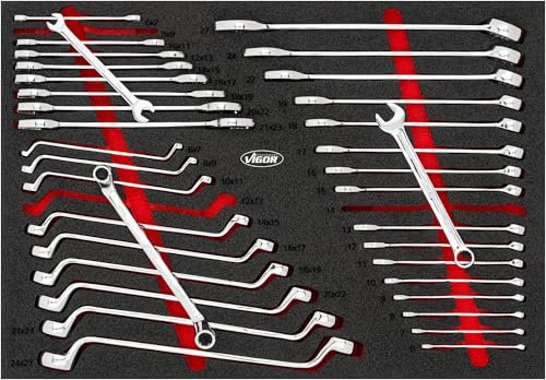 VIGOR V6643N Schraubenschlüssel-Einlage L, 36-teilig, Größen 6 x 7 bis 24 x 27 mm, umfassender Werkzeugsatz für präzise Arbeiten und geordnete Aufbewahrung