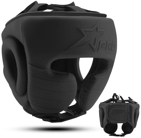 Starpro Boxhelm – Komplett Schwarzer Sparring-Helm aus mattem PU für Damen & Herren, Verstellbare Passform, Leichtgewicht, Maximaler Aufprallschutz – MMA-, Muay-Thai- und Boxausrüstung