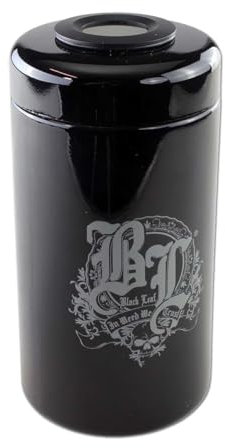 Black Leaf Violettglasdose 200 ml mit Thermo- und Hygrometer – Aufbewahrung mit Aromaschutz für Gewürze, Kräuter, Kaffee & Tee – luftdicht & geruchsdichte Dose mit schwarzem Deckel – mit Logo