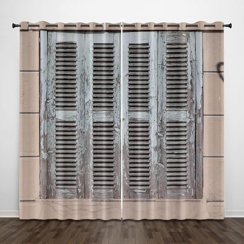 Aozhiswe Cortinas Salon Ventanas de Madera Antiguas, Cortinas Dormitorio Patrón, Cortinas Opacas Habitacion Modernas 3D Cortina Decoracion para Ventanas, Termicas Aislantes 140x260 cm 2 Piezas a.2969