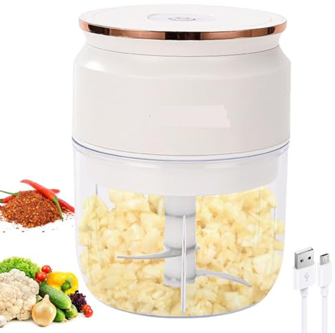 Tritatutto elettrico per cipolla, 300 ml, piccolo tagliaverdure elettrico con cavo di ricarica USB, tritacarne multiuso, tritacarne ricaricabile, per carne, cipolle, aglio (bianco)
