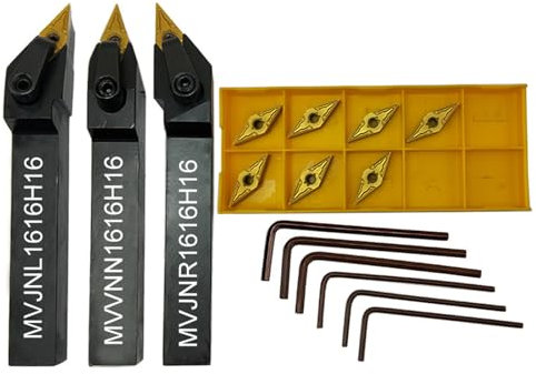 ASZLBYM 13pcs Utensile da tornio 5/8 16mm MVJNR1616H16 + MVVNN1616H16+MVJNL1616H16 Barra di alesatura per tornio CNC indicizzabile Barra e 10pcs VNMG160404-MA/VNMG331-MA Inserti in metallo duro