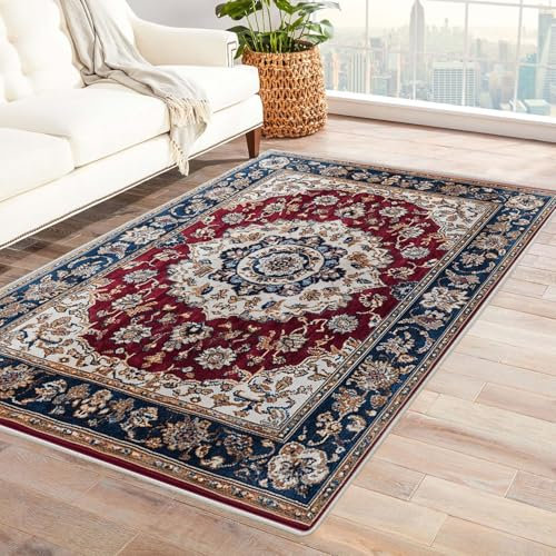TZKRWRH Orientalisch Vintage Teppich Retro-Blumen Blumen Teppiche klein Kurzflor - Muster für Haustür Wohnzimmer, Esszimmer, waschbare Fussmatte bunt, rutschfeste(rot)-60x90cm