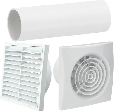 Envirovent Silent Extractor Fan 100mm with Timer – Ultra Quiet 4 Inch Fan + Kair Ducting Pipe & White Vent Grille – Exhaust Fan for Moisture, Mould & Odour Control in Bathrooms, Kitchens & Toilets