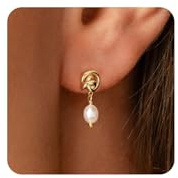 HANLI Pearl Earrings for Women - Sterling Silver 14K Gold Plated Dainty Stud Drop Dangle Hypoallergenic Earring Trendy Wedding Bridal Jewelry