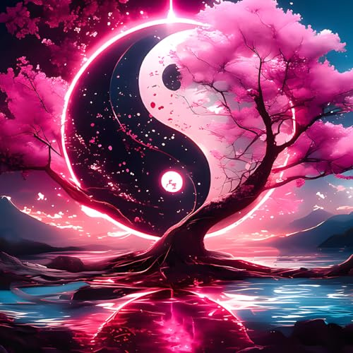 DPHERO DIY Yin und Yang Diamant Painting Kits Bilder für Erwachsene Anfänger,5D Lebensbaum Diamond Painting Set,DIY Runde Steine Diamant Kunst Kits,Tai Chi Diamond Art für Zuhause Dekor 30x30 cm