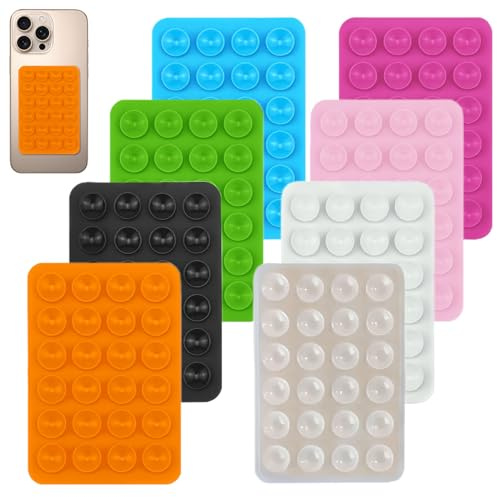 8Pack Silicone Suction Phone Case Mount, Multicolor Silicone Sticky Phone Grips, Universal Smartphone Mount, Non Slip Wall Glass Adhesive Phone Holder, Hands-Free Holder for Selfies and Videos