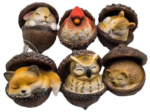 6Pack Waldtiere Eichels Ornaments, 3D Natur Forests Animal Acorn Ornaments, Tannenzapfen Weihnachtsbaumschmuck Deko, Tierfiguren Anhänger Festtags Weihnachtsbaumschmuck