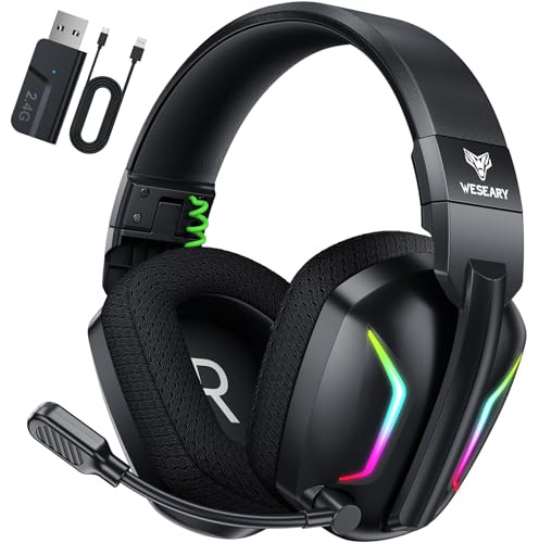 WESEARY WG1 Wireless Gaming Headset with Mic for PS5 PS4 PC Switch Mac | 2.4GHz & Bluetooth, 50H Battery, Dynamic RGB, Surround Sound, ≤20ms Low Latency, Noise-Cancelling Microphone, Foldable