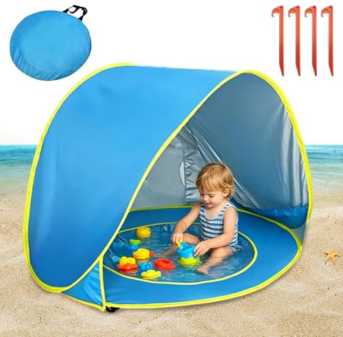 MeYuxg Refugio de playa Pop Up para bebé, tienda de playa para bebé con mini piscina separable, refugio de playa para bebé protección UV 50+, refugio de playa Pop Up portátil para bebés para pícnic