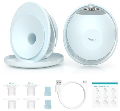 Paruu P20 Hands-Free Wearable Electric Breast Pump - 4 Modes & 12 Suction Levels, 19/21/24mm Double-Sealed Flanges, Visible Milk Volume & Pumping Time, Lightweight Portable (2 Pack, Light Green)
