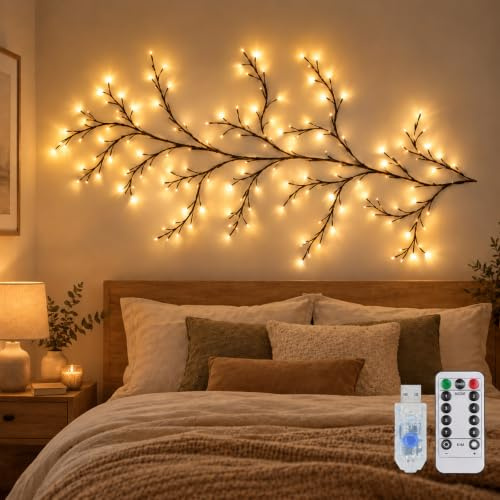 ZingBox Lichterkette Willow Vine, 1,6 M 48 LED, 8 Modi USB, Baum Lichterketten mit Fernsteuerung Timer, Baumzweiglichter, Lichterketten Wand für Zimmer, Schlafzimmer, Wohnzimmer, Weihnachten