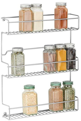 mDesign rangement épices à coller – range épices en métal avec trois niveaux – porte épices pratique et sans perçage – argent